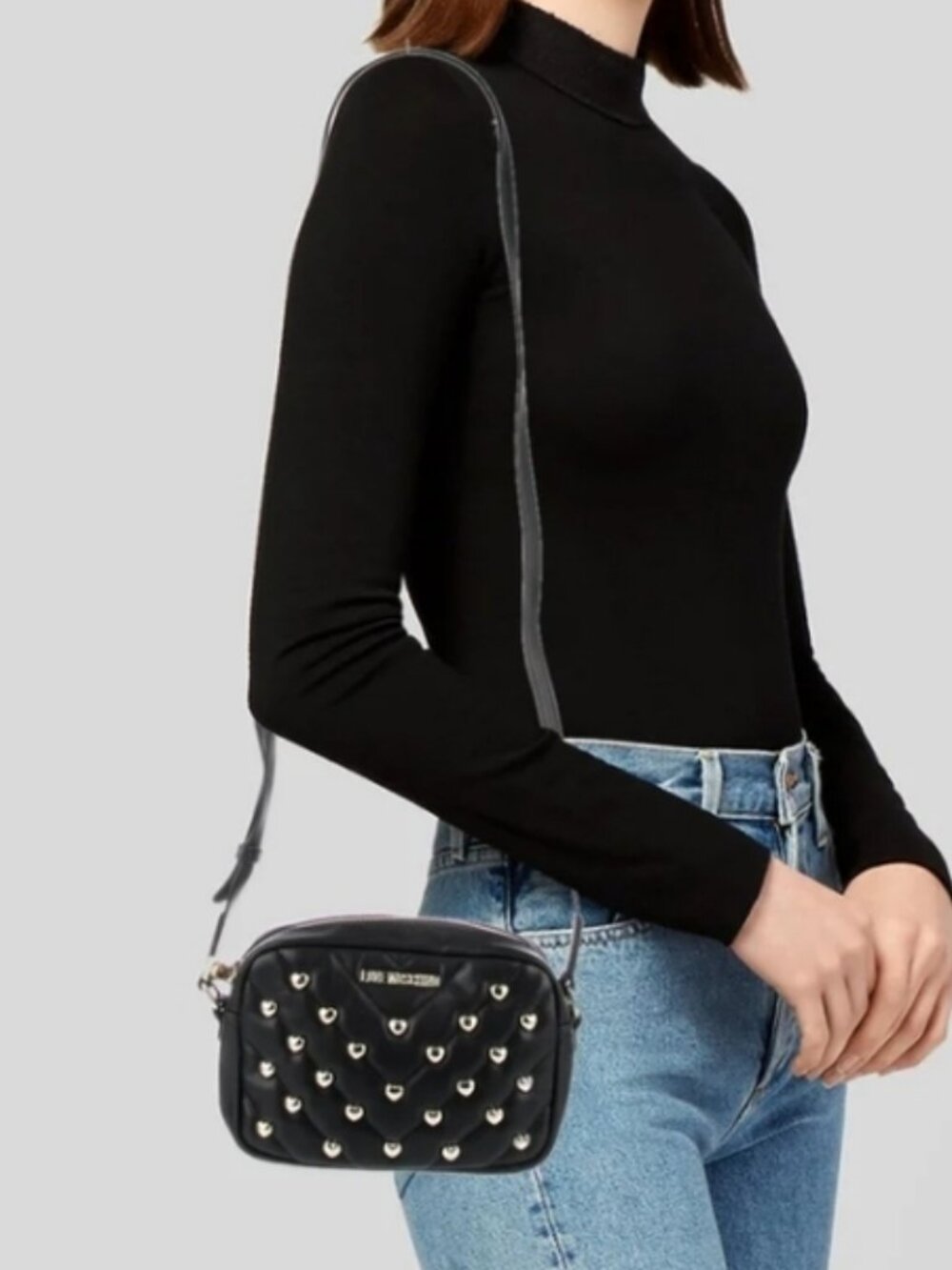 Love Moschino Quilted Heart-Studded Camera Crossbody Bag